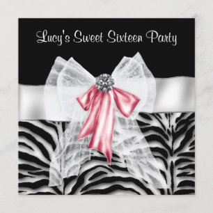 Roze zwarte Zebra Sweet 16 Birthday Party Kaart