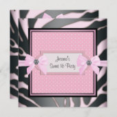 Roze zwarte Zebra Sweet 16 Birthday Party Kaart (Voorkant / Achterkant)
