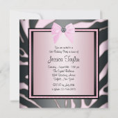 Roze zwarte Zebra Sweet 16 Birthday Party Kaart (Achterkant)