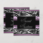 Roze Zwarte Zebra Sweet 16 Party Kaart (Voorkant / Achterkant)