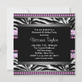 Roze Zwarte Zebra Sweet 16 Party Kaart (Achterkant)