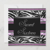 Roze Zwarte Zebra Sweet 16 Party Kaart (Voorkant)