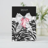 Roze Zwarte Zebra Sweet 16 Verjaardagsfeest RSVP (Staand voorkant)