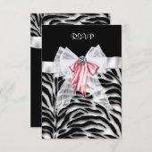 Roze Zwarte Zebra Sweet 16 Verjaardagsfeest RSVP (Voorkant / Achterkant)