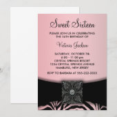 Roze Zwarte Zebra Sweet Sixteen Party Kaart (Voorkant / Achterkant)