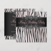 Roze Zwarte Zebra Vrouwen Verjaardagsfeest Kaart (Voorkant / Achterkant)