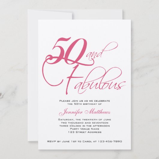 Roze zwarte zilver 50e verjaardag kaart (Voorkant)