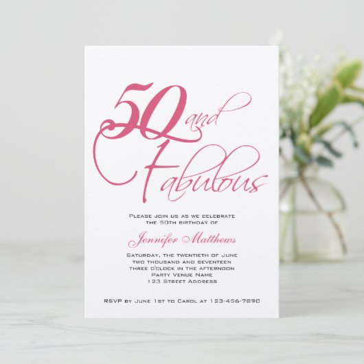 Roze zwarte zilver 50e verjaardag kaart (Staand voorkant)