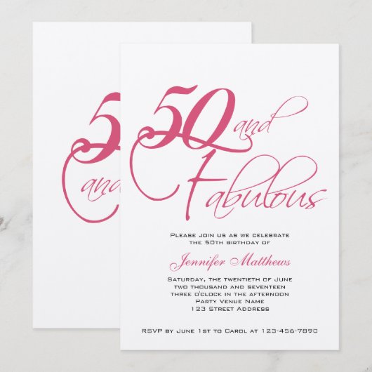 Roze zwarte zilver 50e verjaardag kaart (Voorkant / Achterkant)