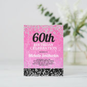 Roze zwarte zilver Glitter Adult 60e verjaardag Kaart (Staand voorkant)