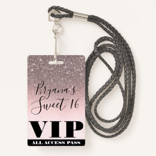 Roze zwarte zilver Glitter Glam Sweet 16 VIP-pas Badge