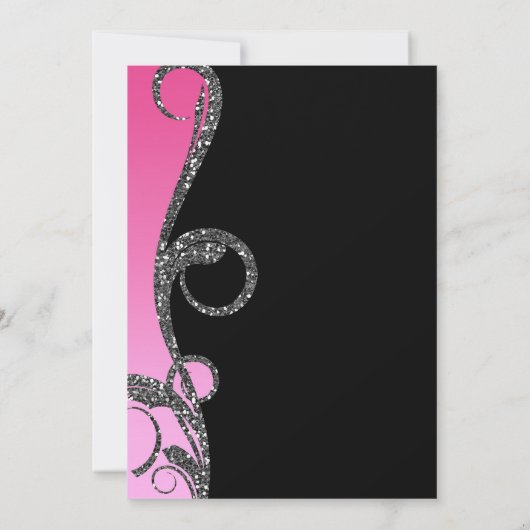 Roze zwarte zilver Glitter Swirl Sweet 16 Party Kaart (Achterkant)