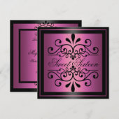 Roze & Zwarte Zoete Uitnodiging 16 (Voorkant / Achterkant)