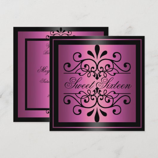 Roze & Zwarte Zoete Uitnodiging 16 (Voorkant / Achterkant)