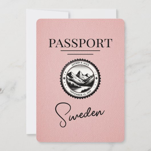Roze Zweden Paspoort bruiloft uitnodiging (Achterkant)