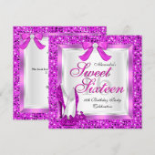 Roze zweet 16-partij Sweet Sixteen Silver Glitter Kaart (Voorkant / Achterkant)
