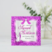 Roze zweet 16-partij Sweet Sixteen Silver Glitter Kaart (Staand voorkant)