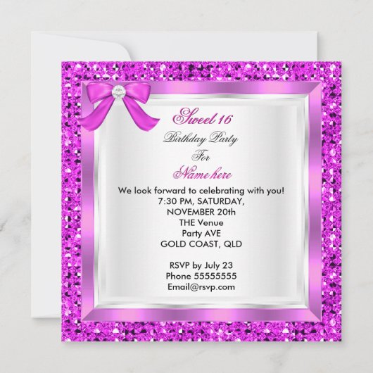 Roze zweet 16-partij Sweet Sixteen Silver Glitter Kaart (Achterkant)