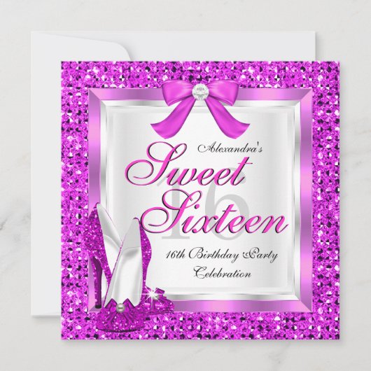 Roze zweet 16-partij Sweet Sixteen Silver Glitter Kaart (Voorkant)
