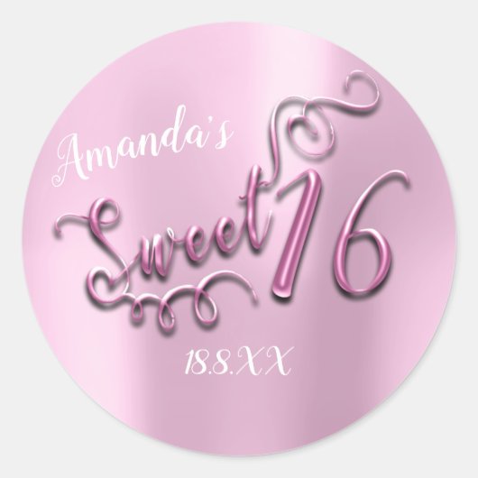 Roze zweet 16e Manuscript Heart Balloons Girly Ronde Sticker (Voorkant)