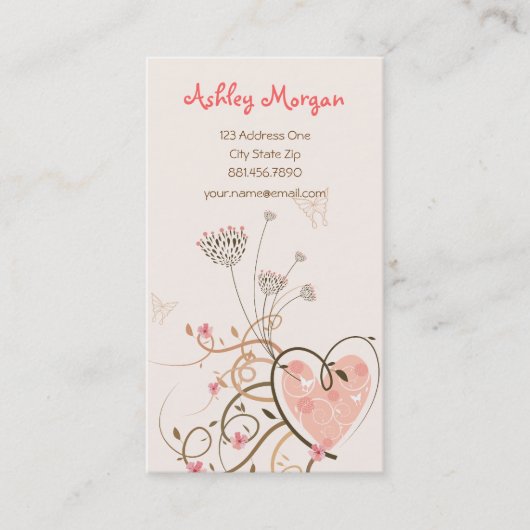 Roze zweet heart & Butterfly Swirls Profile Card Visitekaartje (Voorkant)