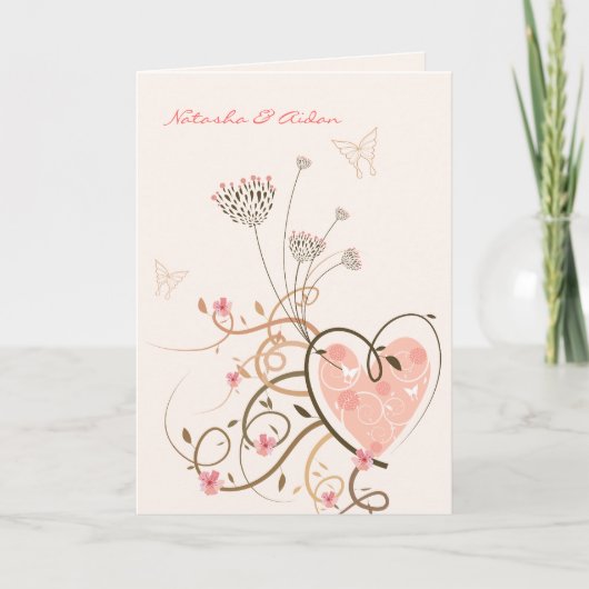 Roze zweet Heart & Butterfly Swirls Wedding Kaart (Voorkant)