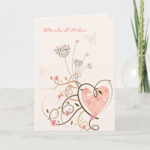Roze zweet Heart & Butterfly Swirls Wedding Kaart