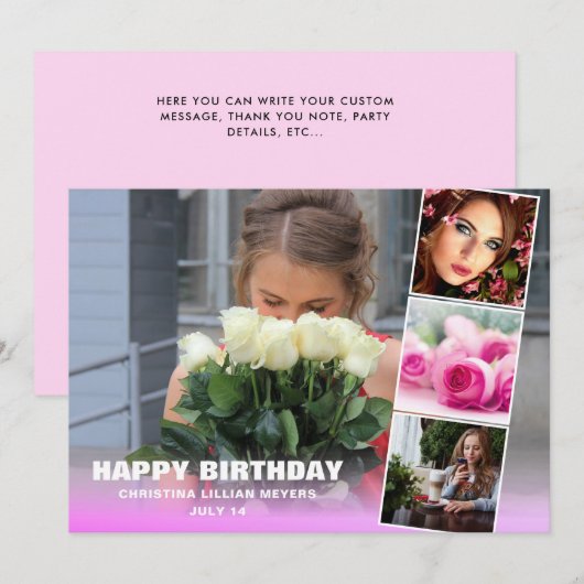 Roze zweet Sixteen-verjaardagsfotocollage (Voorkant / Achterkant)