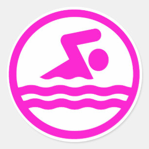 Roze zwembad en duizelingstok ronde sticker