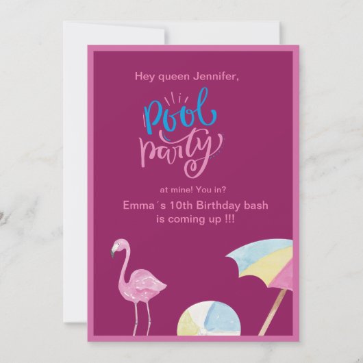 roze zwembad feest plons verjaardag Uitnodiging (Voorkant)