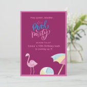 roze zwembad feest plons verjaardag Uitnodiging (Staand voorkant)