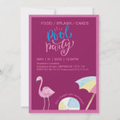 roze zwembad feest plons verjaardag Uitnodiging (Achterkant)