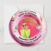 Roze Zwembad Party Cocktail Waterverf Sweet 16 Fot Kaart (Voorkant)