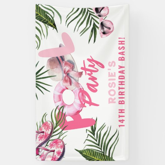 Roze Zwembad Party Meisje Verjaardag Spandoek (Verticaal)