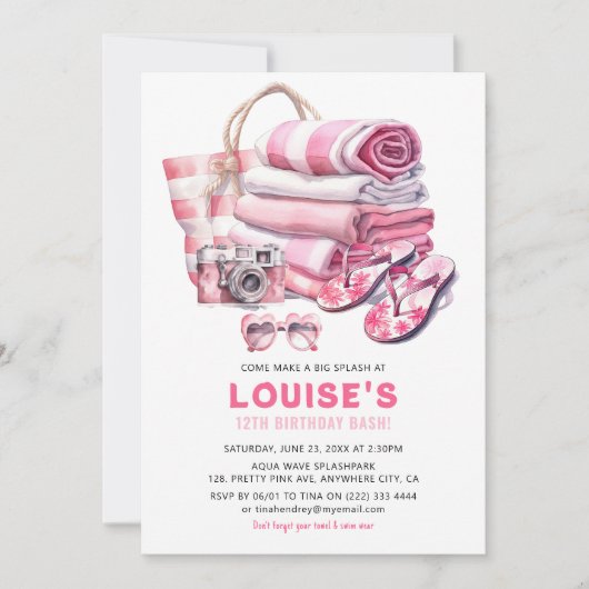  Roze Zwembad Party Meisje Verjaardags Bash Kaart (Voorkant)