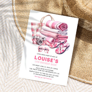  Roze Zwembad Party Meisje Verjaardags Bash Kaart