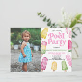 Roze Zwembad Party Popsicle Afbeelding Verjaardags Kaart (Staand voorkant)