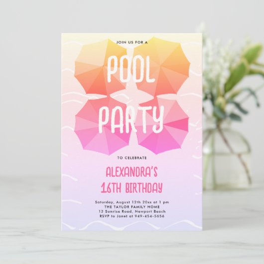Roze zwembad verjaardagsfeest paraplu's Cool Sweet Kaart (Staand voorkant)