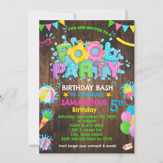 Roze Zwembad Verjaardagsfeest Rubber Eend Houten Kaart (Voorkant)