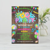 Roze Zwembad Verjaardagsfeest Rubber Eend Houten Kaart (Staand voorkant)