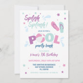 Roze zwembadfeest uitnodiging (Voorkant)