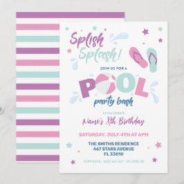 Roze zwembadfeest uitnodiging