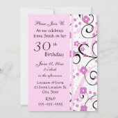 Roze Zwemelen 30e Birthday Party Invitation Card Kaart (Achterkant)