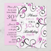 Roze Zwemelen 30e Birthday Party Invitation Card Kaart (Voorkant / Achterkant)