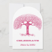 Roze Zwemrijke Initialen met een Boom-bruiloft Kaart (Achterkant)