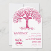 Roze Zwemrijke Initialen met een Boom-bruiloft Kaart (Voorkant)