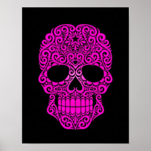 Roze zwenker Suikerschedel op zwart Poster