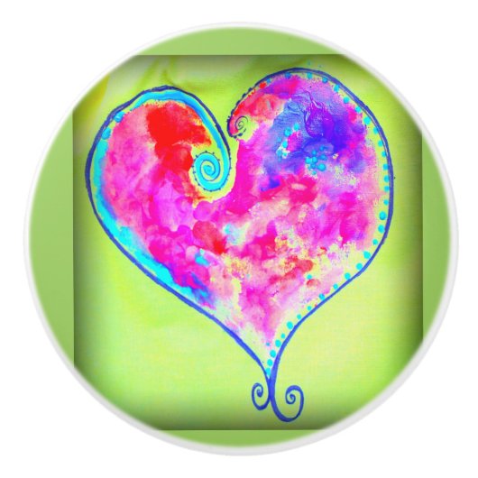 roze zwenkhart keramische knop (Voorkant)