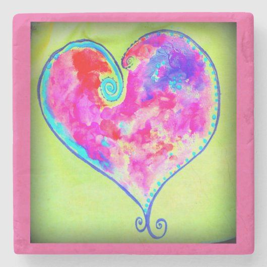 roze zwenkhart stenen onderzetter (Voorkant)