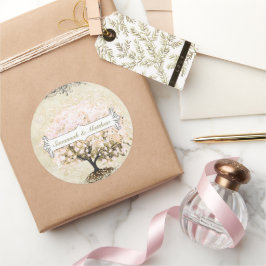 Roze zwenkriem - hasj met een boom rond de bruilof ronde sticker